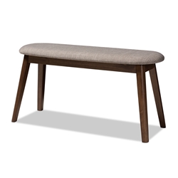 Baxton Studio Easton Mid-Century Modern Light Grey Fabric Upholstered Walnut Finished Wood Bench